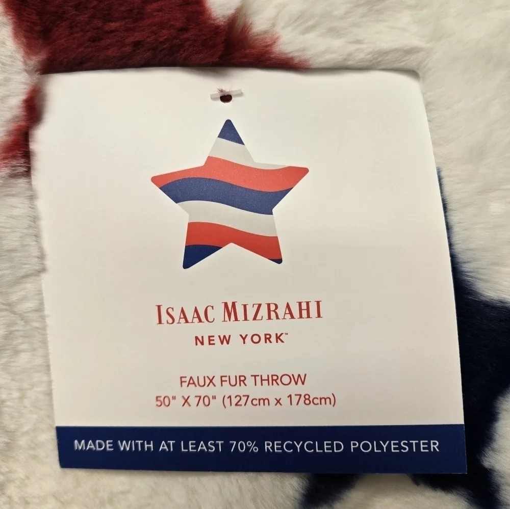 Isaac Mizrahi Stars Faux Fur Throw Blanket Red White and Blue